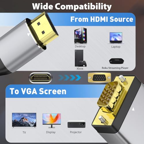Cyberguys! HDMI to VGA Cable 3ft, Adapter Cord with Secure Latch and IC Chip – Plug & Play HDMI to VGA Converter Cable for Projector, PC, Laptop, Desktop, Xbox, PS3, 1080P 60Hz - size: 3FT