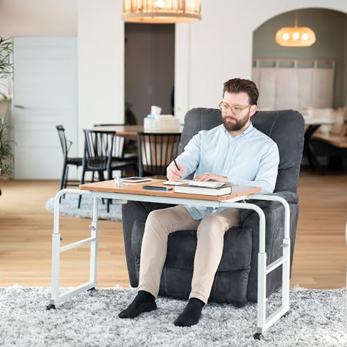 VIVO Mobile Over the Bed and Recliner Table, Tilting Laptop Tray with Height and Length Frame Adjustment, Ergonomic Overbed Kids and Adult Desk on Wheels, Light Wood, DESK-V202A - color: Light Wood