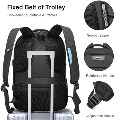 Unisex Laptop Business Backpack Men Work Bag Women Slim Backpack with USB Charging Port Travel Daypack College Rucksack Work for Men fits 15.6 Inch Notebook Black