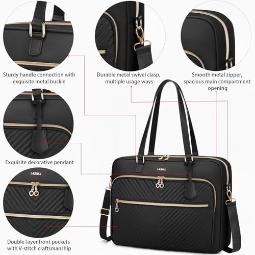 Laptop Bag Case 15.6 16 inch for Women Men Tote Bag Briefcase Compatible with HP Envy Pavilion, Dell XPS Inspiron, ASUS VivoBook, Acer, Surface, Messenger Shoulder Bag with Handle, Black - color: Black, size: 15.6 inch