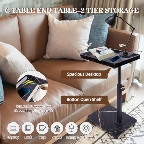 C Table Side Table End Table Adjustable Height，C Shaped End for Couch，Snack Tables,360°Swivel TV Tray Sofa Table， For Small Spaces，Side Tables living room and bedroom for Sofa, Bed,Chair(black) - color: Black
