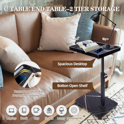 C Table Side Table End Table Adjustable Height，C Shaped End for Couch，Snack Tables,360°Swivel TV Tray Sofa Table， For Small Spaces，Side Tables living room and bedroom for Sofa, Bed,Chair(black) - color: Black