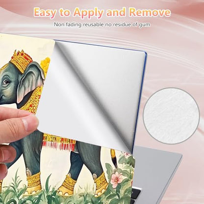 Laptop Skin Sticker Decal 12" 13" 13.3" 14" 15" 15.6",Waterproof Scratch Resistant Vinyl,Reusable Easy to Apply,for MacBook HP Dell Notebooks Netbooks Laptop,2 Wrist Pads,Elephant Flower - color: Elephant Flower