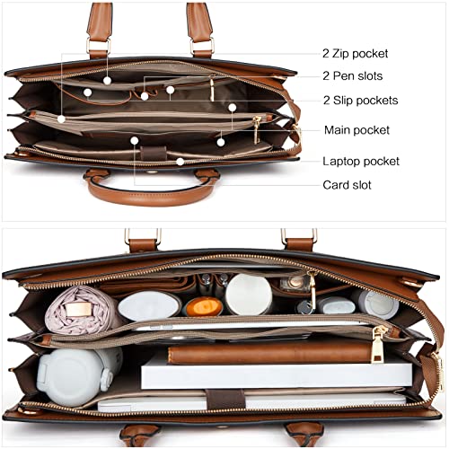 BOSTANTEN Leather Laptop Briefcase for Women Shoulder Bag 15.6 Inch Business Computer Work Tote - color: B-beige