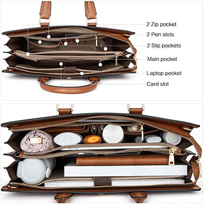 BOSTANTEN Leather Laptop Briefcase for Women Shoulder Bag 15.6 Inch Business Computer Work Tote - color: B-beige