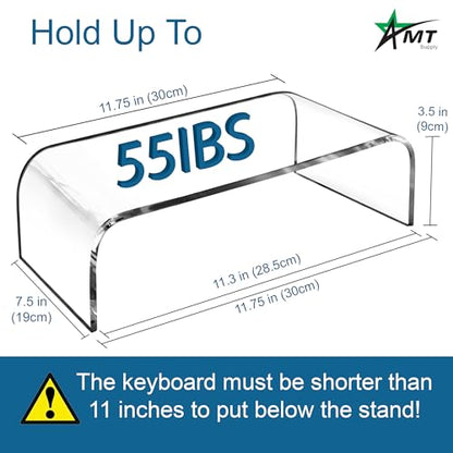 AMT Acrylic Laptop Monitor Stand & Computer Riser with Cat Keyboard Protector, Space-Saving Design, Extra Storage, Clear Shelf - Ideal for Monitors, Laptops, Printers, Desktop Decor