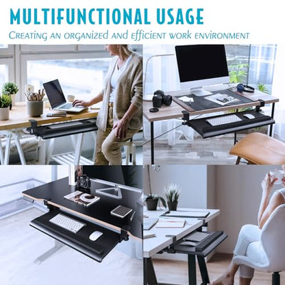 EHO Large Ergonomic C-Clamp Keyboard Tray Mount Under Desk with Wrist Rest, Slide-Out Platform 27.5" (31.8" Including Clamps) x 12.5", Pull Out Keyboard & Mouse Tray for Home or Office, Black - size: 27.5 inch, style: Keyboard and mouse tray platform with