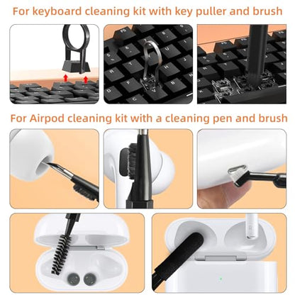 20-in-1 Laptop Phone Screen Earbud Cleaning Kit, Keyboard Cleaner Kit | Keyboard Cleaning Kit with Electronic Cleaning Brush Spray for Airpods Pro,iPad,iPhone Pro,Camera,Computer Cleaning (Black) - color: Black
