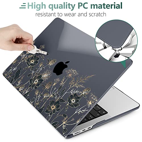 MEEgoodo Case for M5/M4/M3/M2 MacBook Air 13 inch Case 2026 2025 2024 2022, Fit Model A3449/A3240/A3113/A2681, Laptop Hard Shell Compatible with MacBook Air 13.6-inch, Golden Flowers & Herbs - color: Golden Flowers & Herbs