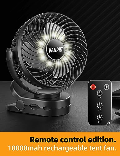 6'' Portable Hanging RV Tent fan with Remote Control,10000mAh Battery Camping Fan with LED light and Timer, 40 Hours Working Time Rechargeable Clip Fan, as Emergency Power - Black - style: 6'' Rechargeable Camping Fan
