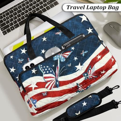 Laptop Sleeve, Laptop Cover with Adjustable Strap Computer Bag Tablet Notebook Sleeves Handbag Messenger Briefcase - color: Butterfly American Flag