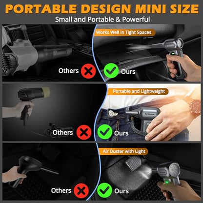Electric Air Duster Cleaning Tools -180000RPM Super Power Cordless Air Duster, Rechargeable Brushless Motor Durable Blower, 4-Gear Adjustable Dust Blower Fan for Car, PC, Sliver