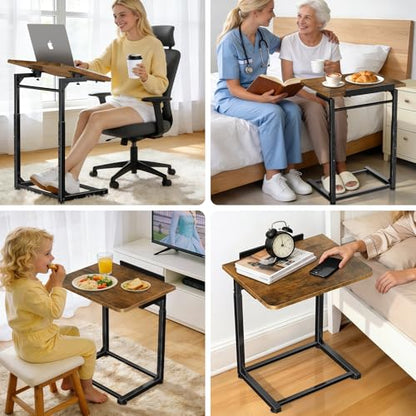 Tv Tray Table Set of 2, Living Room Table Sets 8-Level Adjustable Height Couch Side Table,90° Tilt Angle foldable End Table,Laptop Table with Phone & Tablet Slot Dinner Tray Desk for Recliner/Sofa/Bed - size: 2 Pack