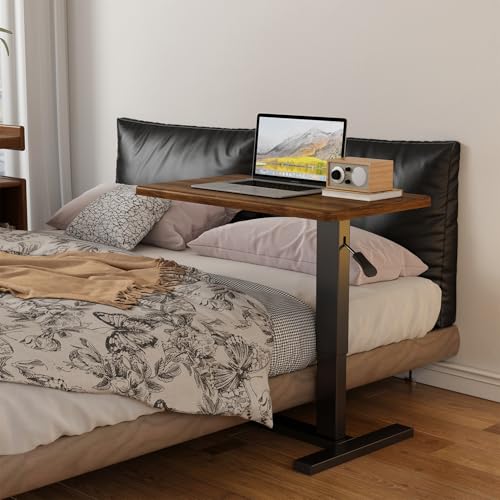 Overbed Bedside Table with Wheels Hospital Bedside Desk,Brown | Adjustable Hospital & Home Use Bed Table Rolling Laptop Table Mobile Standing Desk Rolling Computer Cart Over Bed Tray Table - color: Brown1, size: 27.6 inches