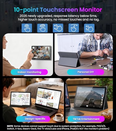 10.1 Portable Touchscreen Monitor,HDMI USB-C for Travel Mac (dark black) | 1920×1200,IPS 16:10,100% sRGB,1500:1,10-Point Touch,Speaker,VESA,Magnetic Case,400 nits - color: dark black