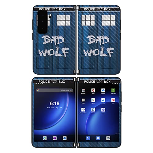 MightySkins Carbon Fiber Skin Compatible with Microsoft Surface Duo 2 - Time Lord Box | Protective, Durable, and Unique Vinyl Decal wrap Cover | Easy to Apply and Change Style | Made in The USA
