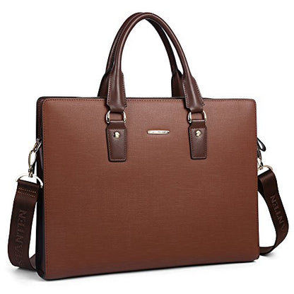 BOSTANTEN Leather Lawyers Briefcase Laptop Business Slim Bags for Men & Women - color: Coffee Medium