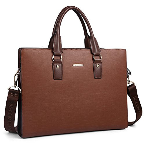 BOSTANTEN Leather Lawyers Briefcase Laptop Business Slim Bags for Men & Women - color: Coffee Medium