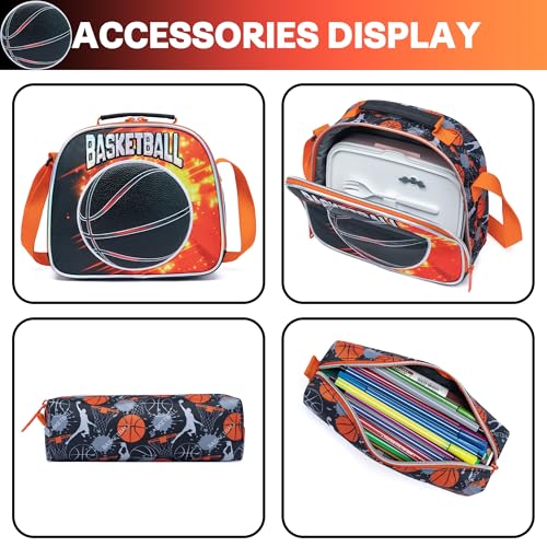 Meetbelify Kids Rolling Backpack with Wheels for Boys Rolling Backpacks with Lunch Box for Elementary School Students 3 in 1 Travel Luggage Carry on Suitcase for Boys Age 8-10 - color: 02 Basketball