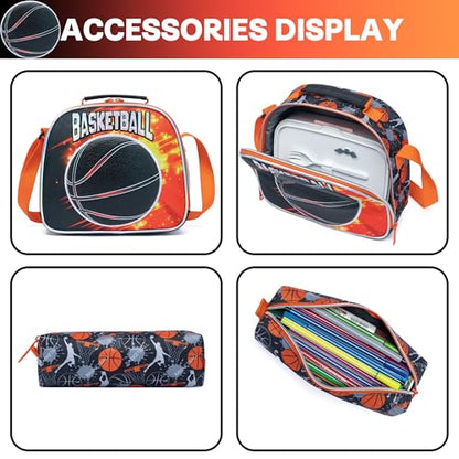 Meetbelify Kids Rolling Backpack with Wheels for Boys Rolling Backpacks with Lunch Box for Elementary School Students 3 in 1 Travel Luggage Carry on Suitcase for Boys Age 8-10 - color: 02 Basketball
