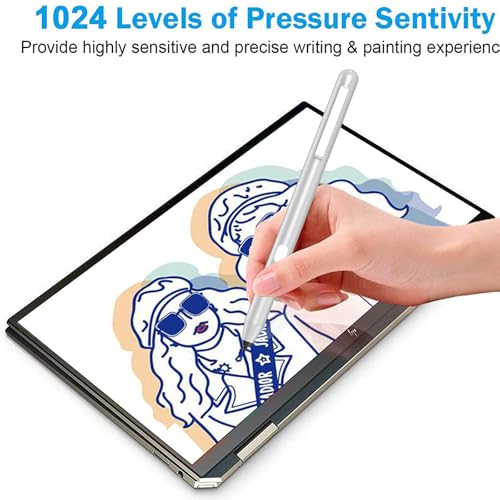 Stylus Pen for HP Omnibook X Flip Envy/Pavilion/Spectre x360 300Day Battery | Active Stylus Pen with Smooth Writing, MPP 1.51 Tilt Pen with Pressure Sensitivity & Palm Rejection for Drawing, Note-Taking - color: silver