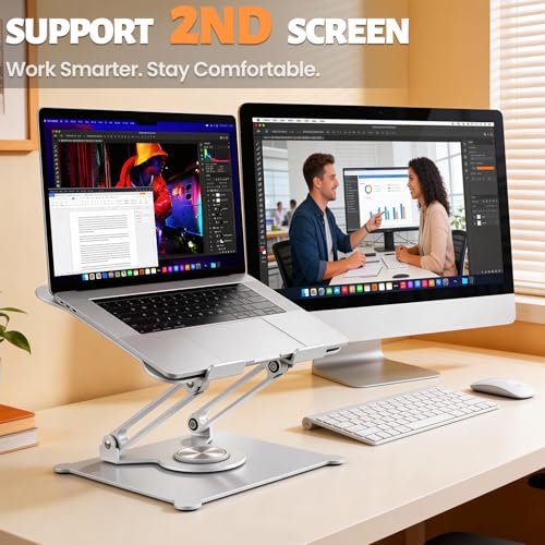 360° Rotating Laptop Stand for Desk, 10-15.6“ Laptop Riser, Silver | Sturdy Aluminum Foldable Stand, Heat-Dissipation Design, Ergonomic Holder Fits MacBook/Dell/HP/Lenovo for Home/Office. - color: F-Silver-360