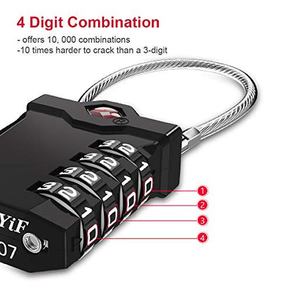 ZHEGE TSA Approved Luggage Lock, Travel Lock, 5.5in Flexible Cable (Black) | 10,000 Combination Options, Easy to Use, Secure & Solid, Suitable for Suitcase, Backpack, Briefcase - color: 1p Black