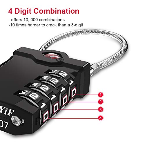 ZHEGE TSA Approved Luggage Lock, Travel Lock, 5.5in Flexible Cable (Black) | 10,000 Combination Options, Easy to Use, Secure & Solid, Suitable for Suitcase, Backpack, Briefcase - color: 1p Black