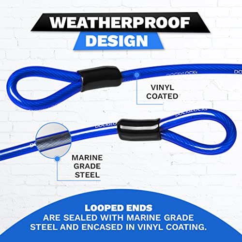 Security Cable (5' to 25' Lengths) with Looped Ends, 5ft | Weatherproof, Anti-Theft Protection, 10mm Diameter, Multi-Purpose, Braided Steel, Vinyl Coated, For Bikes, Outdoor Equipment - size: 5ft