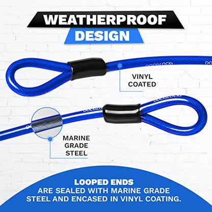 Security Cable (5' to 25' Lengths) with Looped Ends, 15ft | Weatherproof, Anti-Theft Protection, 10mm Diameter, Multi-Purpose, Braided Steel, Vinyl Coated, For Bikes, Outdoor Equipment - size: 15ft