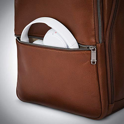Samsonite Classic Leather Slim Backpack - color: Cognac