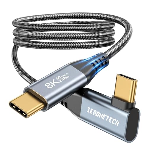ZeroneTeck 3.3FT USB C Monitor Cable Right Angle for Thunderbolt 4, 8K/4K Display Video Cord, 40Gbps USB C to USB C Data Transfer Cable, USB C 240W Fast Charging for iPhone17,MacBook,Lenovo,KYY - color: Black-Right Angle, size: 3.3FT