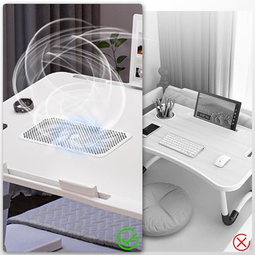 Adjustable Laptop Lap Desk with Cooling Fan USB Light for Adults 56x32cm,White - color: White,56-32cm