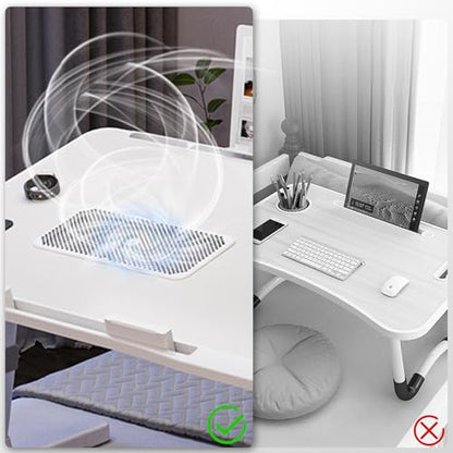 Adjustable Laptop Lap Desk with Cooling Fan USB Light for Adults 56x32cm,White - color: White,56-32cm