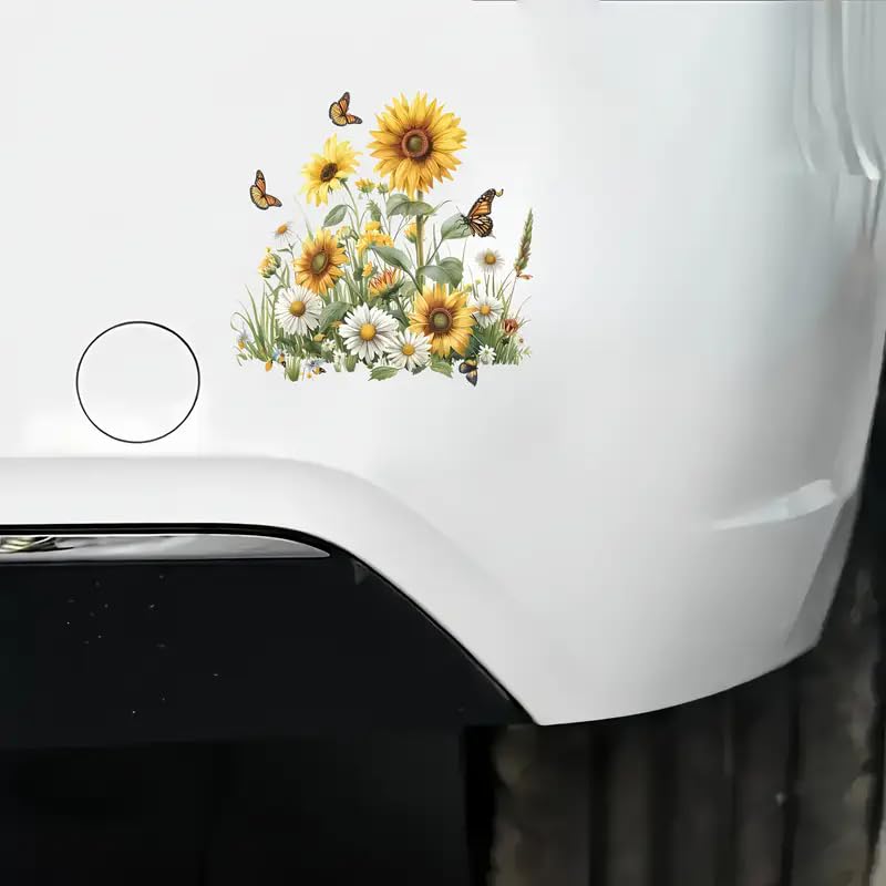 Sunflower and Butterfly PVC Vinyl Car Decals Stickers Waterproof Self-Adhesive Decals for Cars, Laptops, Trucks, Motorcycles Wall Window Luggage Scratch Cover Door Decor Sticker