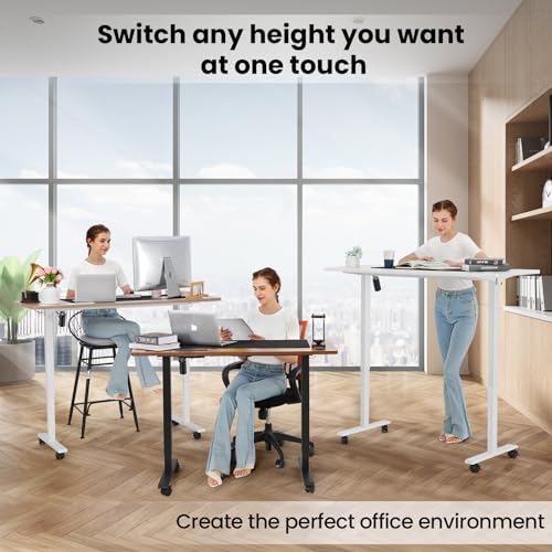 farexon Electric Standing Desk Adjustable Height, 55 x 24 Inch Sit Stand up Desk with Large Mouse Pad, 2 Metal Hook,4 Wheels,4 Memory Preset Heights Home Office Computer Desk（Brown） - color: Brown, size: 55 x 24''