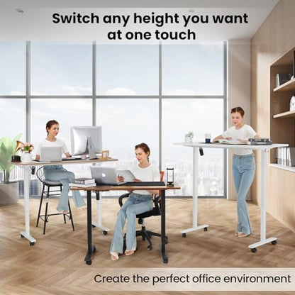 farexon Electric Standing Desk Adjustable Height, 55 x 24 Inch Sit Stand up Desk with Large Mouse Pad, 2 Metal Hook,4 Wheels,4 Memory Preset Heights Home Office Computer Desk（Brown） - color: Brown, size: 55 x 24''
