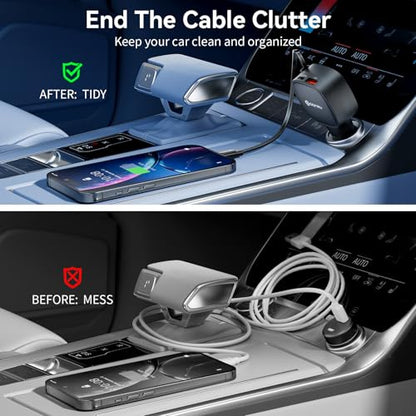 Retractable Fast Car Charger, 84W Max USB C Car Phone Charger Fast Charging, Cigarette Lighter Adapter with Built-in Retractable 31.5 inch Cable for iPhone15/16/17, Samsung, Android