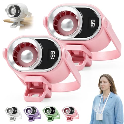 2026 Car Clip on Air Conditioner Fan with LED Display, 360° Rotation 199 Speed Adjustable USB Rechargeable Personal Cooling Fan, Portable Mini Cooling System for Auto Vehicle Travel Office (2, Pink) - color: Pink