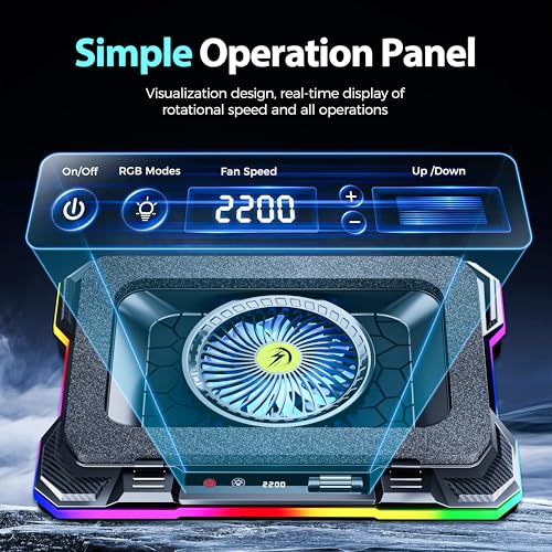 AICHESON Gaming Laptop Cooling Pad with Powerful Cooler Fans | RGB Lighting and Phone Holder for 15-19 inch Laptops and PC Computers