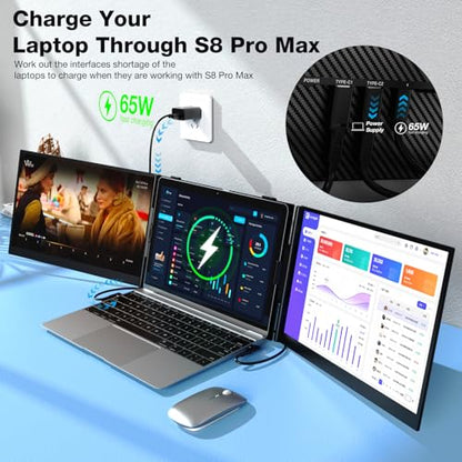 Laptop Screen Extender, Ultra-Thin 15.6" FHD 1200P 16:10 Portable Monitor for Laptop, Lightweight Travel Monitor Extender Plug & Play for 14.2"-17.3" Laptops, Compatible with Wins/Mac/Android/Chrome - size: 15.3"-T