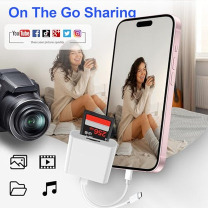 SD Card Reader for iPhone iPad, USB C & Lightning Dual Interface Memory Card Reader, Digital Camera Adapter to iPhone/MacBook/USBC Laptop for SD/TF/Sim Card, Plug & Play, Camera Accessories - size: 2 Slot