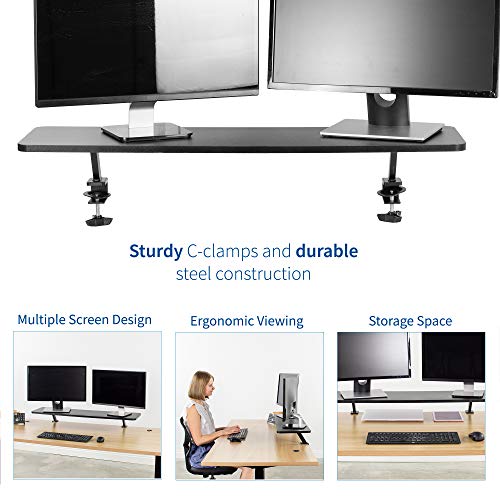 VIVO Black Clamp-on Large 40 inch Ergonomic Desk Shelf, Dual Computer Monitor and Laptop Riser Stand - Desk Organizer for 2 Screens STAND-SHELF40B - size: 40" shelf