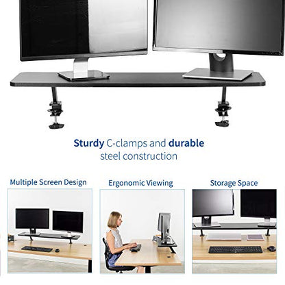VIVO Black Clamp-on Large 40 inch Ergonomic Desk Shelf, Dual Computer Monitor and Laptop Riser Stand - Desk Organizer for 2 Screens STAND-SHELF40B - size: 40" shelf