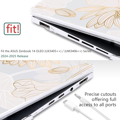 Batianda for ASUS Zenbook 14 OLED Case (UX3405 / UM3406) 2024 2025 Release, Slim Plastic Hard Shell Protective Cover with Artistic Designs, Ultra-Thin Lightweight Laptop Case, Golden Lotus - color: Golden Lotus