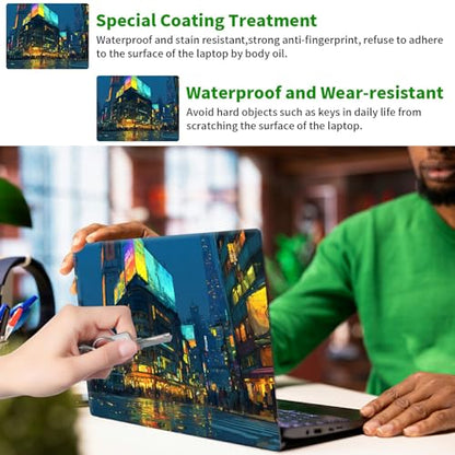 Laptop Skin Sticker Decal, Universal Protective Cover Fit 12 13 14 15.6 Inch Notebook, Reusable Water-Resistant Vinyl Decal w/ 2 Wrist Pads for Business Travel Office, Neon Architecture - color: Neon Architecture