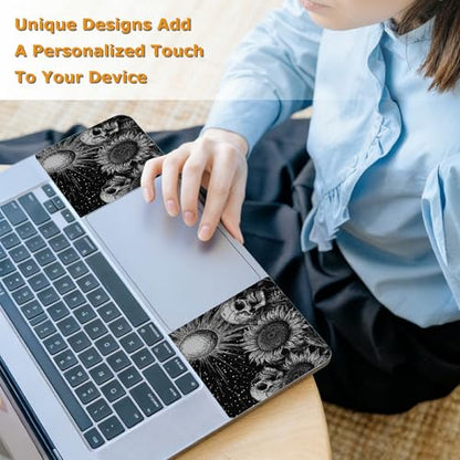 Universal Laptop Skin Sticker with 2 Wrist Pad Decals, 3-Piece Removable Vinyl Laptop Cover, Dark Sunflowers Skull Waterproof Anti-Scratch, Easy-Trim Fit for 13.3" 14" 15.6" Laptops - color: Dark Sunflowers Skull
