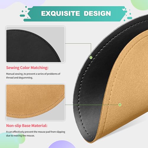 Mouse Pad，Round Mouse Pad，PU Mouse Pad，Leather Mouse Pad with Stitched Edge Micro-Fiber Base with Non-Slip Waterproof，Mouse Pad for Computers，Laptop，9 x 9 Inch (Black) - color: Black, size: 9L x 9W inches