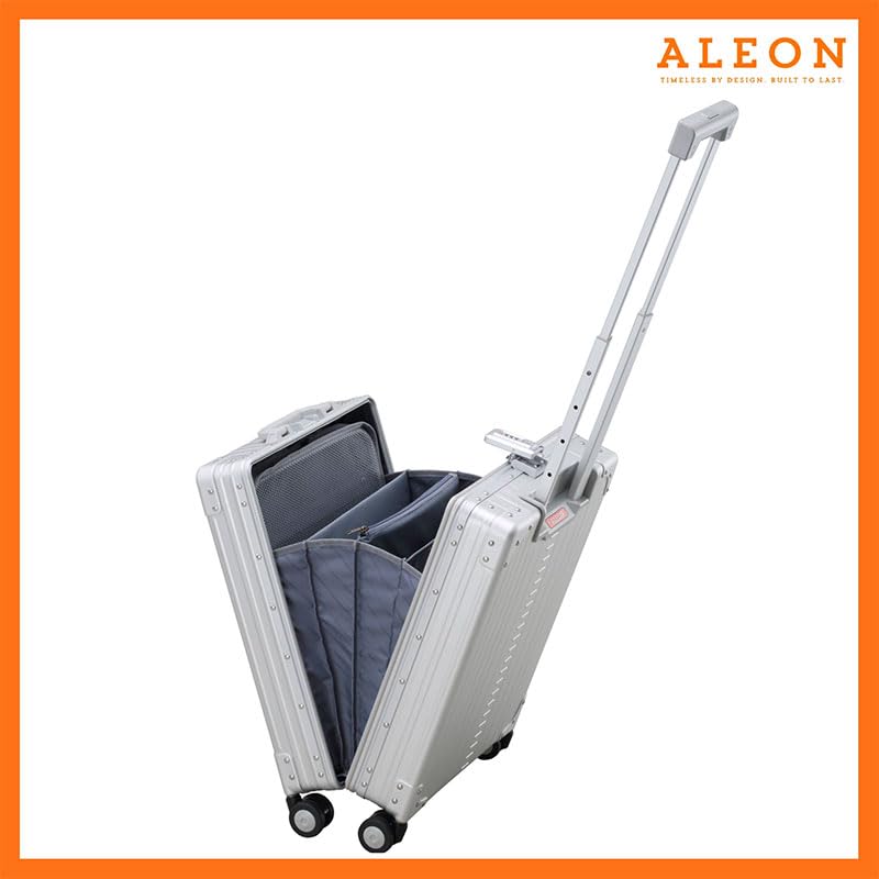 All-Aluminum 21" Vertical Carry-On Business Briefcase, TSA-Approved Hardshell Case, Spinner Wheels, Laptop Compartment, Aluminum Frame Cabin Bag for Travel & Business, Durable & Sleek (Platinum) - color: Platinum