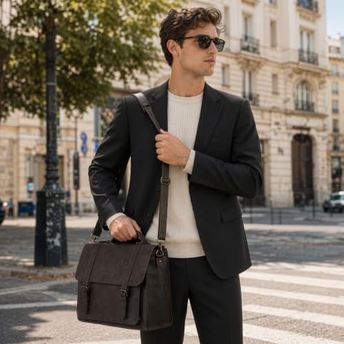 RAINSMORE Messenger Bag for Men 17” PU Laptop Flap Retro Briefcase Waterproof Satchel Bag for Office Business Travel College - color: Coffee